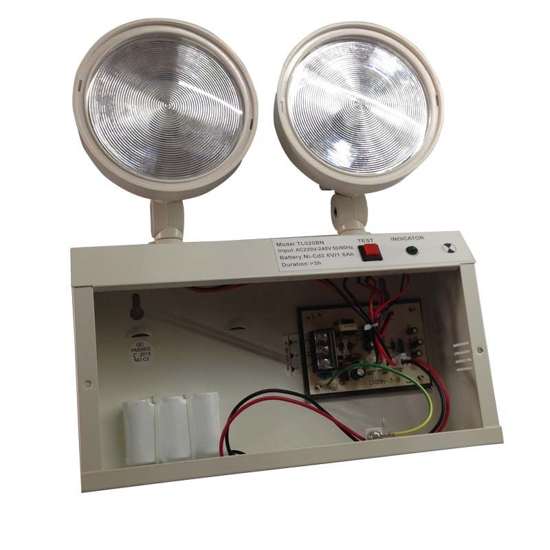 چراغ های اضطراری LED دو نقطه ای 2 وات با پوشش فولادی و باتری Ni-Cd برای مدت 3 ساعت