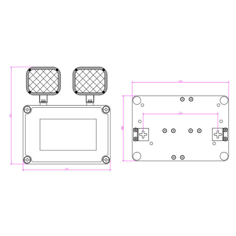 چراغ اضطراری LED 12 وات دو نقطه ای IP65 ضد آب 6500K سفید سرد 3 ساعت طول می کشد
